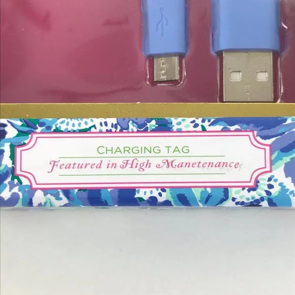 Lilly Pulitzer Charging Tag Keychain Micro USB-USB 2.0 Blue High Manetenance - Picture 4 of 6